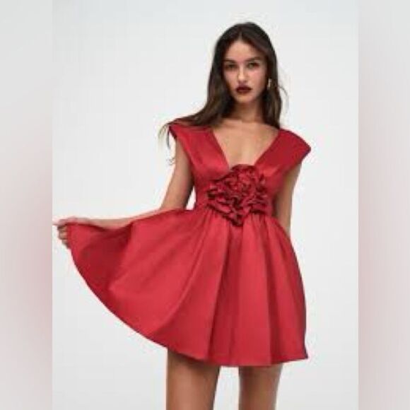 NWT women’s FOR LOVE AND LEMONS Rose Mini fit & flare Dress in Red size small - Picture 1 of 10